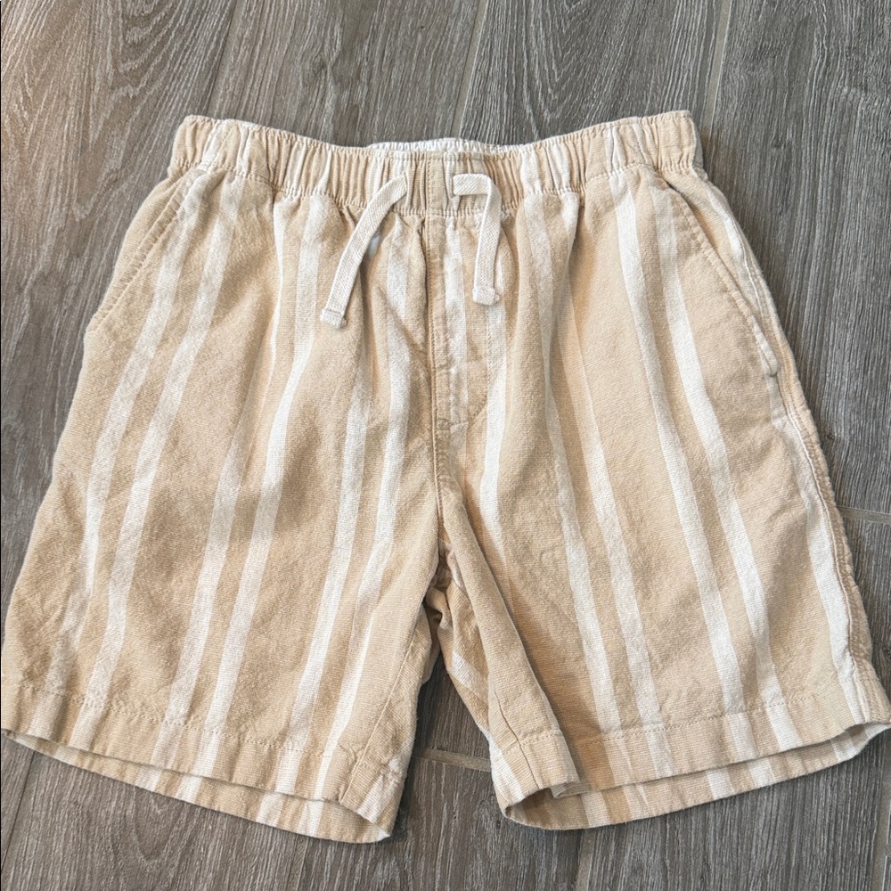 Crewcuts Boys 14 linen striped Drawstring elastic waist Shorts in Beige/white